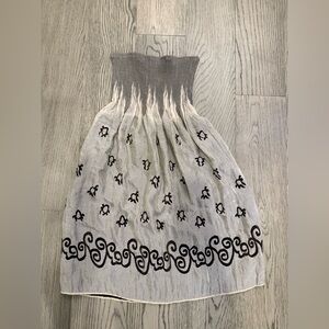 Vintage Smocked Lapis Textured Tan/Gray and‎ Black Dress